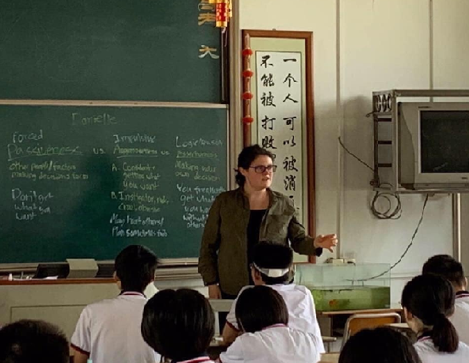 Danielle lecturing students in Guangzhou, China